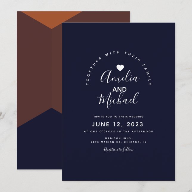 Invitación Boda Terracota Chocolate Oscuro Armada Moderna (Anverso / Reverso)