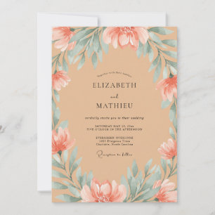 Invitación Boda Terracota con Hojas de Espuma de Mar