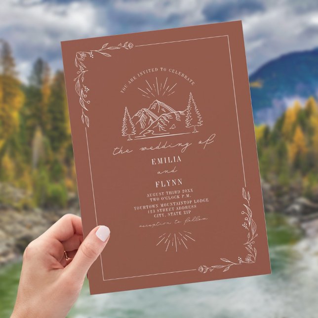 Invitación Boda Terracota de la Montaña Woodland de Line Art (Subido por el creador)