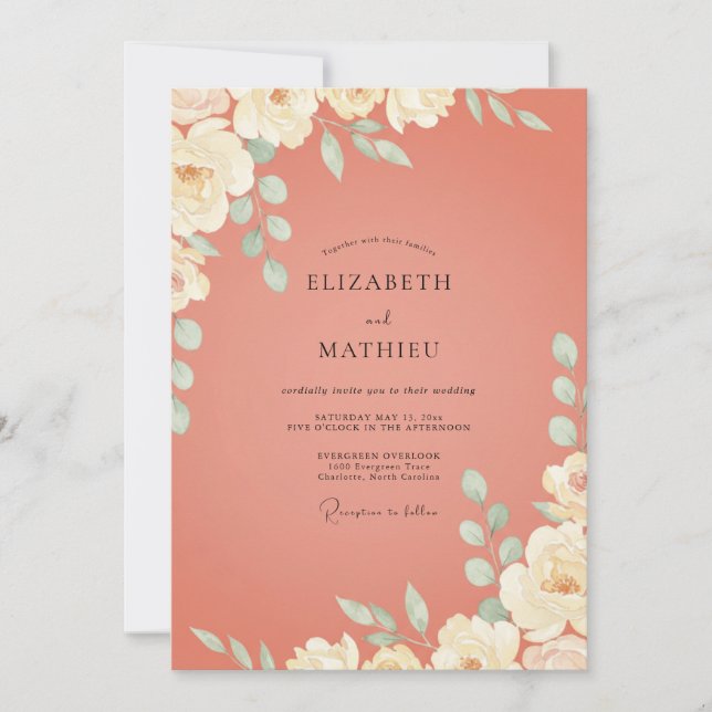 Invitación Boda Terracota Marfil Hoja (Anverso)