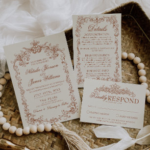 Invitación Boda Terracota Naranja Quemada Vintage Dinero Anti