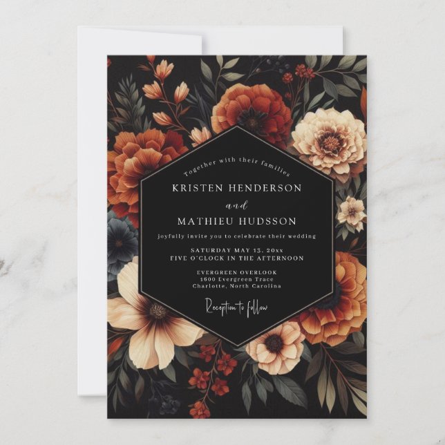 Invitación Boda Terracota Noir Bloom (Anverso)