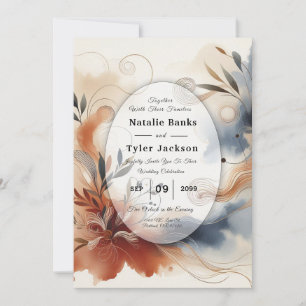 Invitación Boda Terracota Twilight y Floraciones Navy