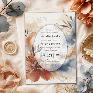 Invitación Boda Terracota Twilight y Floraciones Navy