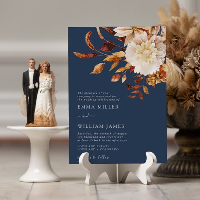 Invitación Boda Terracotta de acuarela moderna de otoño de la (Navy Autumn Modern Watercolor Terracotta Wedding Invitation
)