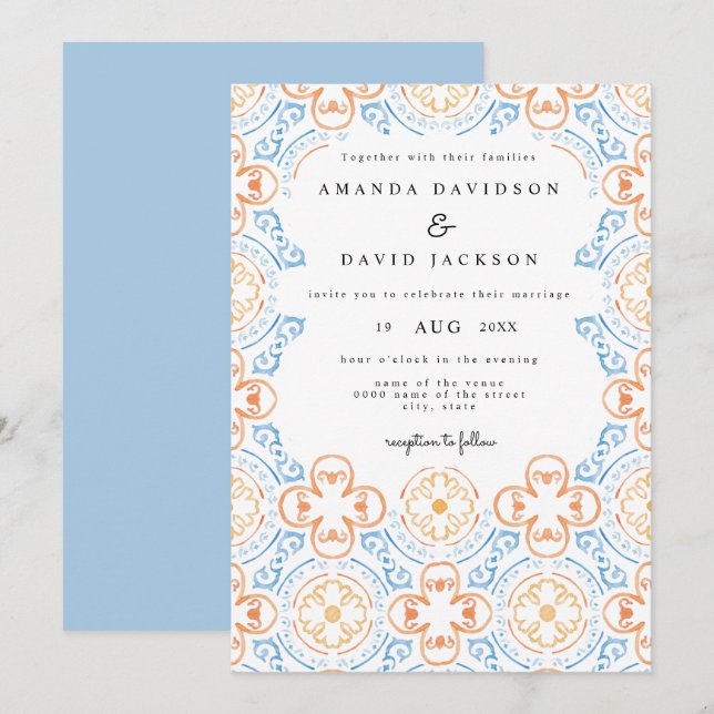 Invitación Boda Terracotta de baldosas marroquíes (Anverso / Reverso)