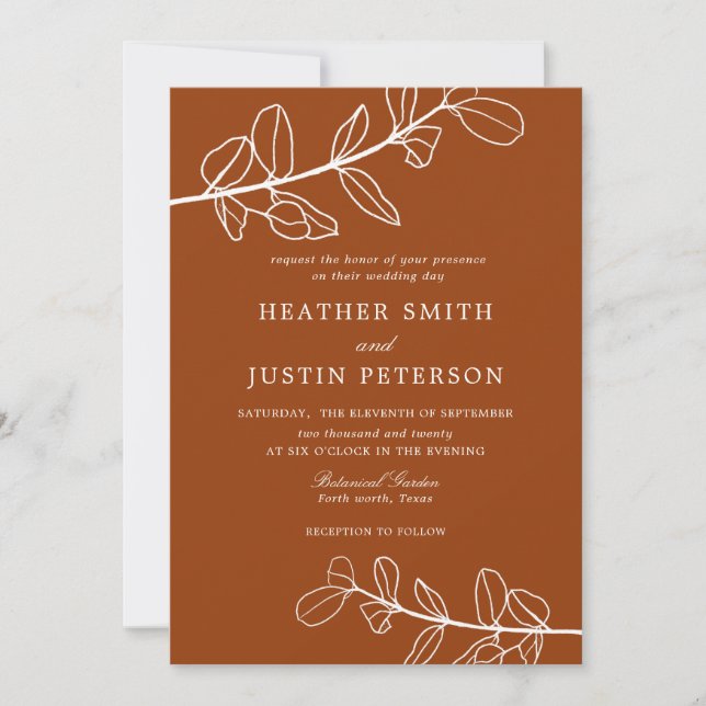 Invitación Boda Terracotta Naranja quemado moderno (Anverso)