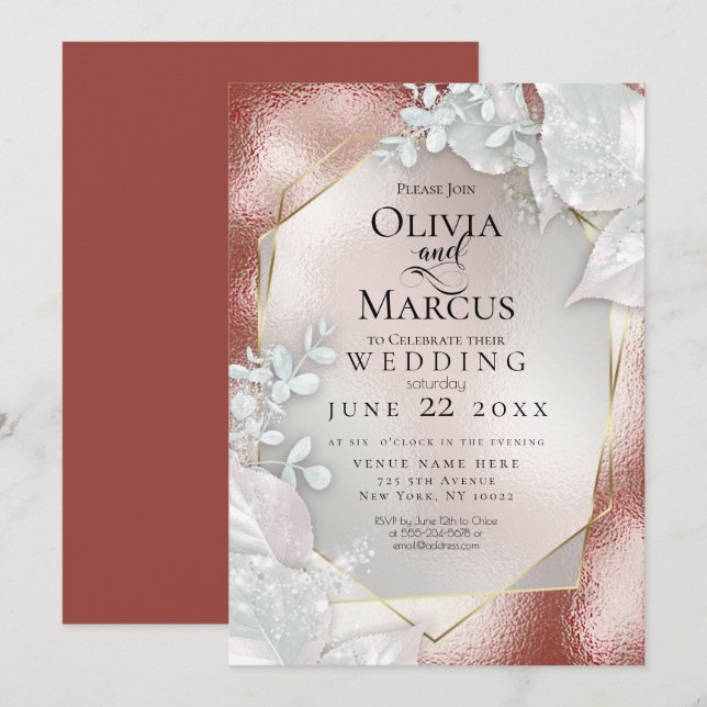 Invitación BODA | Terracotta Pearl Shimmer (Anverso / Reverso)