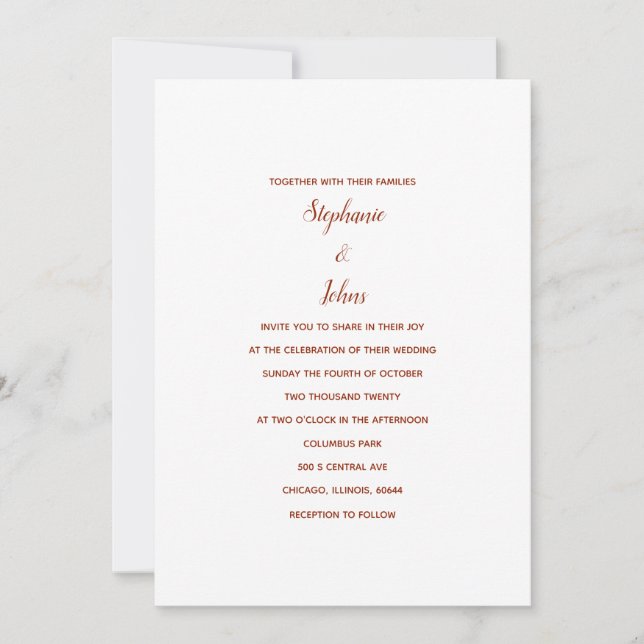 Invitación Boda Terracotta White Classic Minimal 2024 (Anverso)