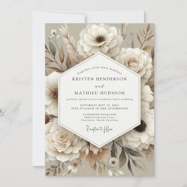 Invitación Boda Terrosa Beige de Pampas (Anverso)