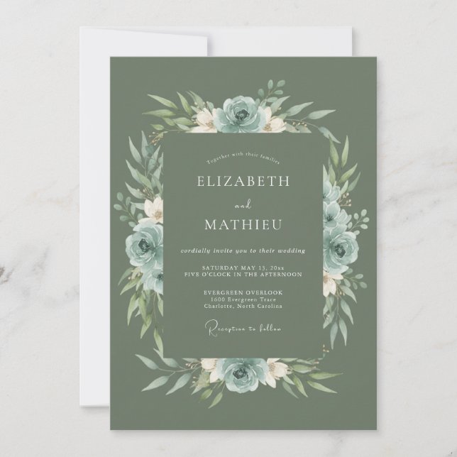Invitación Boda Terrosa de Bosque Verde Salvia (Anverso)