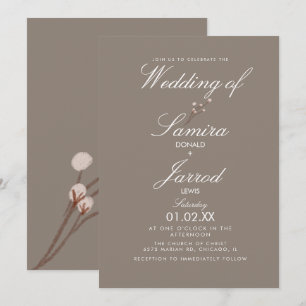 Invitación Boda Terrosa de Planta de Algodón Mínima