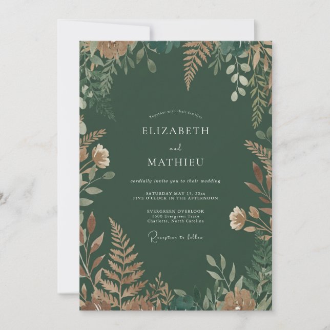 Invitación Boda Terrosa Verde Forestal (Anverso)