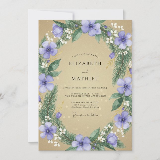 Invitación Boda Terrosa y Morada en el Bosque (Anverso)