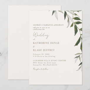 Invitación Boda Texto Dorado Verde Claro Champagne