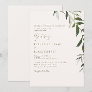 Invitación Boda Texto Dorado Verde Claro Champagne