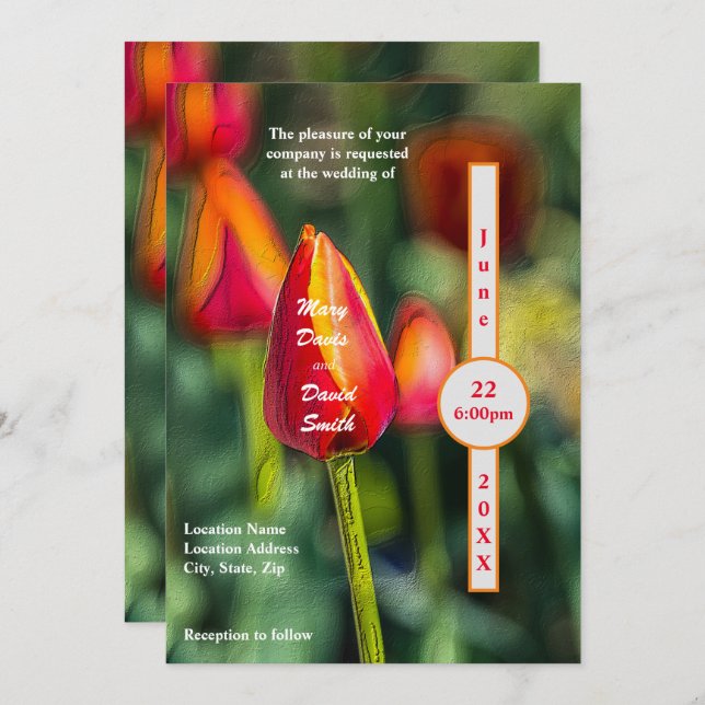 Invitación Boda texturizada de Tulip Garden (Anverso / Reverso)