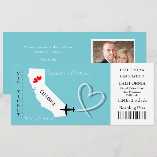 Invitación Boda Ticket BoardingPass California (Anverso / Reverso)
