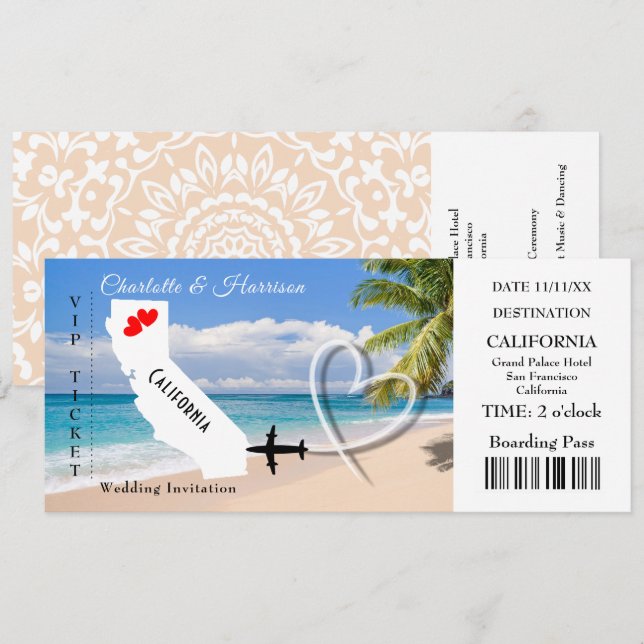 Invitación Boda Ticket BoardingPass California (Anverso / Reverso)