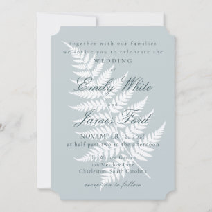 Invitación Boda Ticket Helecho Blanco Azul Helado 5x7