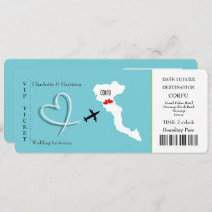 Invitación Boda Ticket Pass Destino Corfú