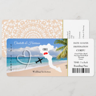 Invitación Boda Ticket Pass Destino Corfú