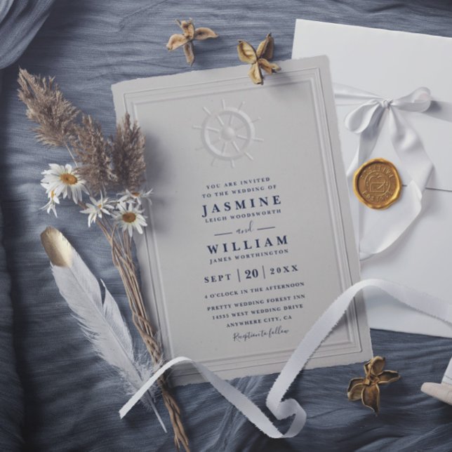 Invitación Boda Timón Falso Embossed Elegante Código QR Boda (Subido por el creador)