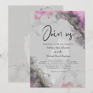 Invitación BODA Tinta de alcohol abstracta rosa y ónix
