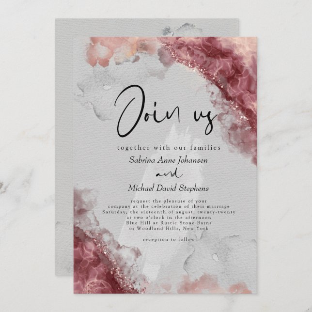 Invitación BODA | Tinta de alcohol de Rubor Berry Wine (Anverso / Reverso)