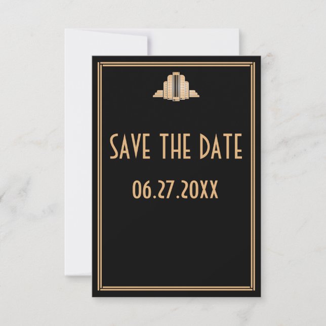 Invitación Boda Tiny Art Deco Gran Gatsby Guardar la Fecha (Anverso)