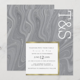 Invitación Boda Tipografía Ágata Gris Líquido Mármol
