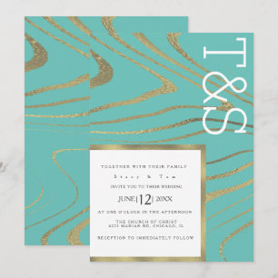 Invitación Boda Tipografía Ágata Oro Líquido Mármol