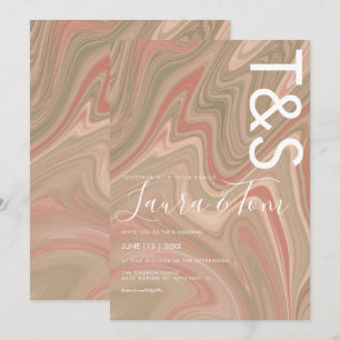 Invitación Boda Tipografía Ágata Terracota Líquida Mármol