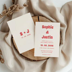 Invitación Boda Tipografía Coral Retro Boho
