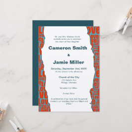 Invitación Boda Tipografía Frontera Amor Azul Otoño Rojo