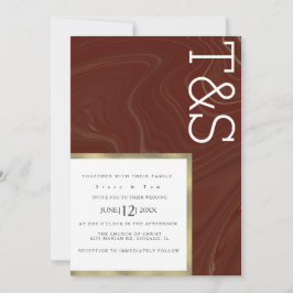 Invitación Boda Tipografía Mármol Líquido Borgoña  Dorado
