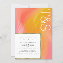 Invitación Boda Tipografía Mármol Naranja Rosa Dorado