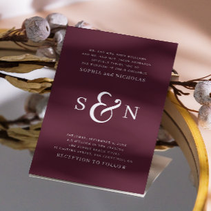 Invitación Boda tipografía minimalista elegante de Borgoña