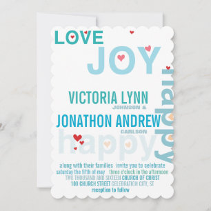 Invitación Boda Tipografía Moderna Corazón Rojo Aguamarina Tu