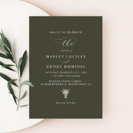Invitación Boda Tipografía Moderna Formal Verde Oliva Oscuro