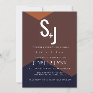 Invitación Boda Tipografía Navy Terracota Chocolate Oscuro