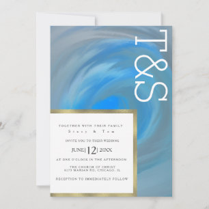 Invitación Boda tipografía onda azul mármol playa
