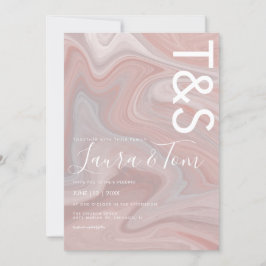 Invitación Boda Tipografía Rosa Rubor Líquido Mármol