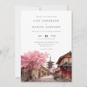 Invitación Boda Todo En Uno Acuarela Kyoto Japón