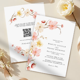 Invitación Boda Todo En Uno Código QR Floral Rubor Moderno