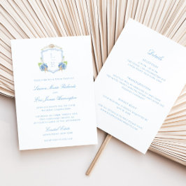Invitación Boda todo en uno con cresta de monograma costero