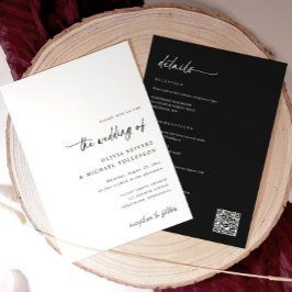 Invitación Boda Todo en Uno con Letra Manuscrita en Negro y B