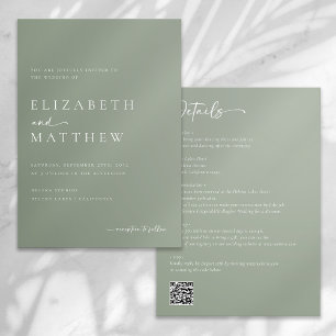 Invitación Boda Todo en Uno con Letra Moderna Verde Sage