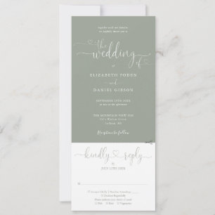 Invitación Boda Todo en Uno Corazón Script Verde Sage