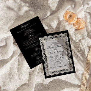 Invitación Boda Todo en Uno de Encaje Blanco y Negro Dinero A